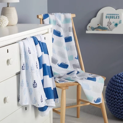 Muslin Swaddle Blankets By The Sea 3pk - Cloud Island™ Blue 3 Muslin Swaddle Blankets By The Sea 3pk - Cloud Island™ Blue