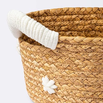 Braided Water Hyacinth With Tufted Embroidery Square Storage Basket - Cloud Island™ 4 Braided Water Hyacinth With Tufted Embroidery Square Storage Basket - Cloud Island™ - Image 2