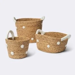 Braided Water Hyacinth With Tufted Embroidery Medium Round Storage Basket - Cloud Island™ -Cloud Island Shop GUEST a7bd05cd bca9 4965 97c1 315288e11582