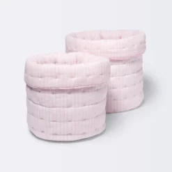Quilted Gauze Medium Round Storage Bin - Cloud Island™ Pink Stripe -Cloud Island Shop GUEST ac06777e 2a05 4350 b393 154caf98aaa3